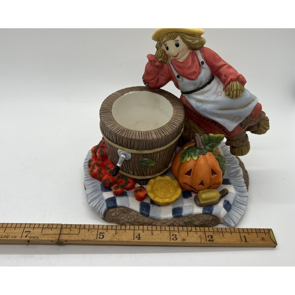 PartyLite Scarecrow Pumpkin Barrel Votive Candle Holder P7275 Fall Decor - Picture 7 of 10